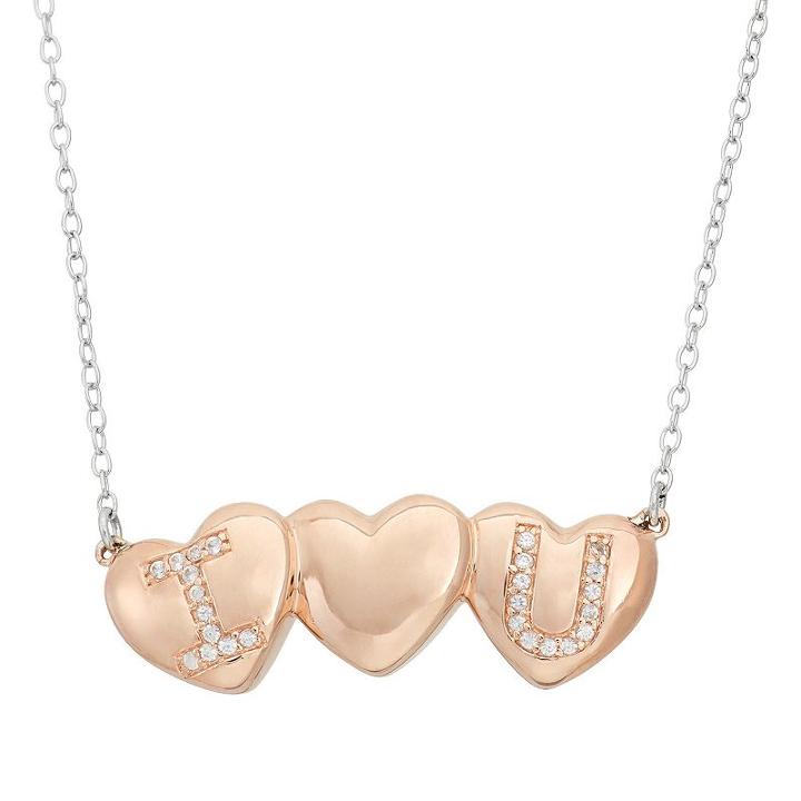 Lab-created Sapphire 18k Rose Gold Over Silver Triple Heart Necklace, Women's, Size: 18