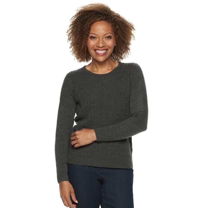 Petite Napa Valley Cable-knit Crewneck Sweater, Women's, Size: Xl Petite, Dark Grey