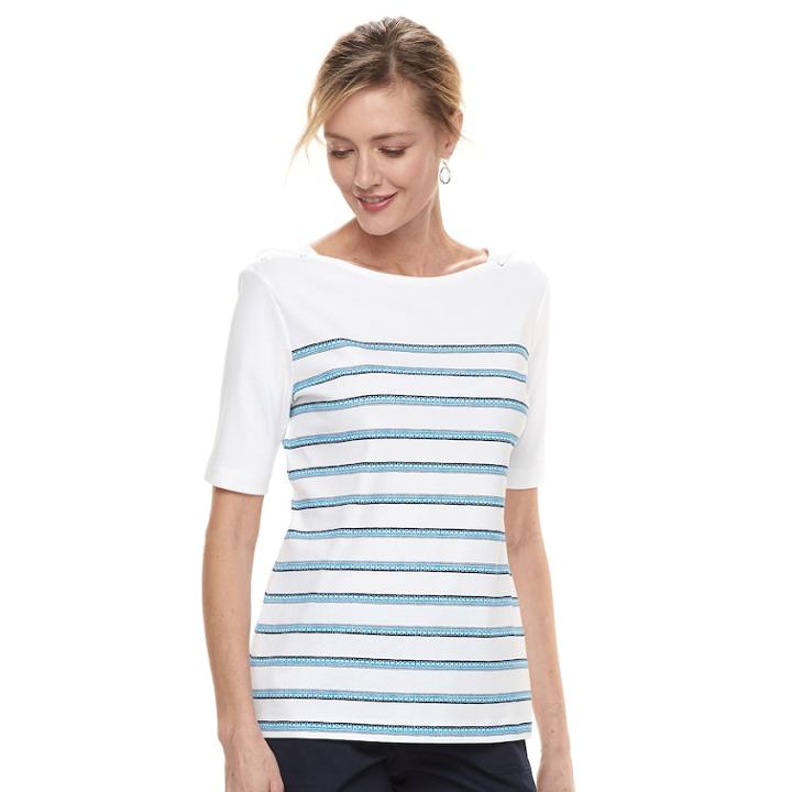 Women's Croft & Barrow&reg; Squareneck Tie-shoulder Top, Size: Small, Dark Blue