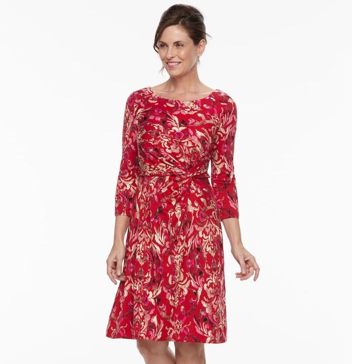 Women's Dana Buchman Printed Knot-front Dress, Size: Xl, Med Red