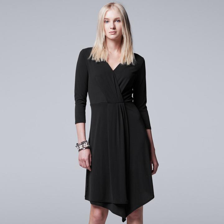 Petite Simply Vera Vera Wang Simply Noir Faux-wrap Dress, Women's, Size: M Petite, Black