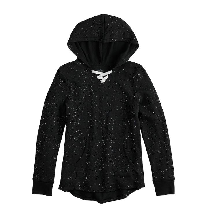 Girls 7-16 & Plus Size So&reg; Lace-up Tunic Hoodie, Size: 16 1/2, Black