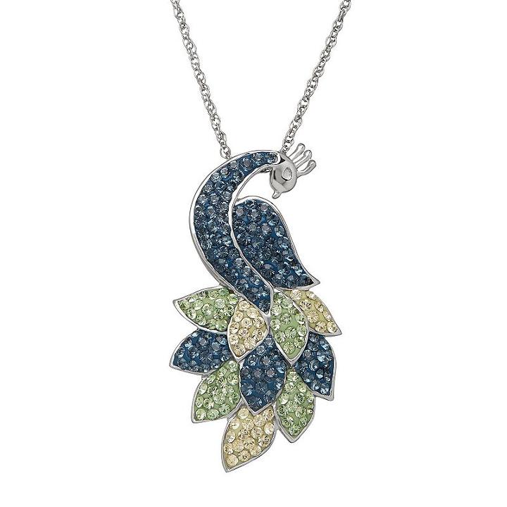 Artistique Crystal Sterling Silver Peacock Pendant Necklace - Made With Swarovski Crystals, Women's, Multicolor