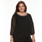 Plus Size Ab Studio Embellished Yoryu Overlay Top, Women's, Size: 1xl, Black
