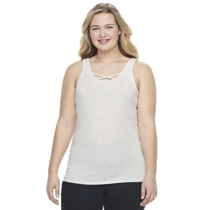 Juniors' Plus Size So&reg; Double Scoop Crisscross Tank, Girl's, Size: 1xl, Light Grey