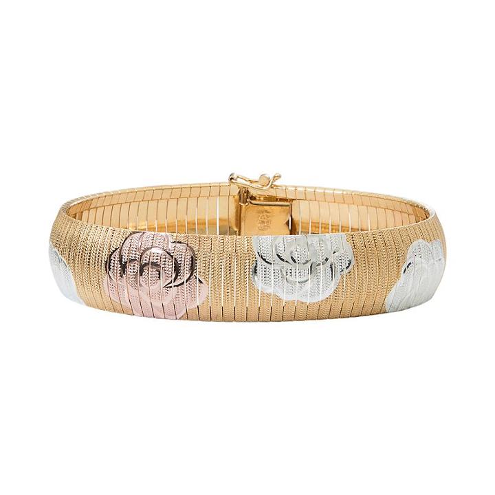 Tri-tone Sterling Silver Floral Bangle Bracelet, Women's, Gold