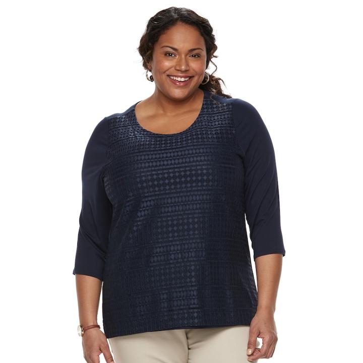 Plus Size Croft & Barrow&reg; Lace-front Scoopneck Tee, Women's, Size: 2xl, Blue