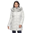 Women's Gallery Hooded Faux-fur Trim Puffer Jacket, Size: Medium, Grey