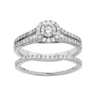 Igl Certified Diamond Halo Engagement Ring Set In 14k Gold (1 Carat T.w.), Women's, Size: 9, White