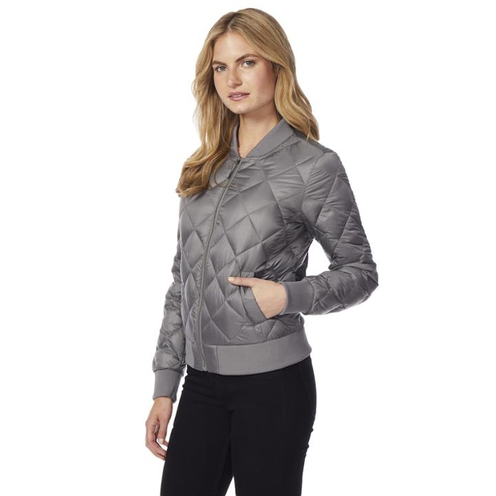 Women's Heat Keep Down Puffer Bomber Jacket, Size: Medium, Light Grey