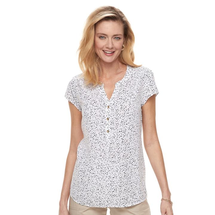 Women's Croft & Barrow&reg; Print Henley Top, Size: Medium, White