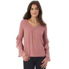 Juniors' Iz Byer California Necklace Ruffle Sleeve Top, Teens, Size: Xs, Light Pink