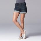 Women's Simply Vera Vera Wang Roll Cuff Jean Shorts, Size: 0, Dark Blue