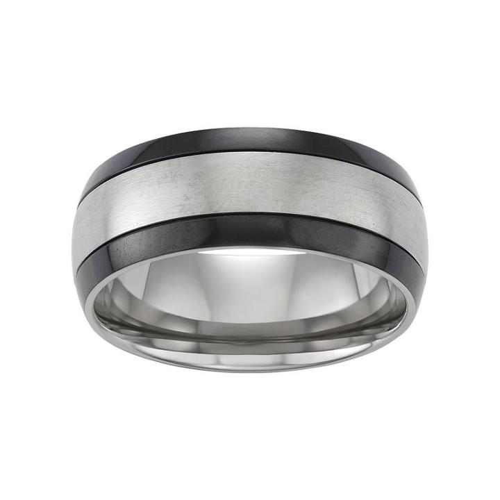 Territory Two Tone Titanium Men's Grooved Wedding Band, Size: 9.50, Grey