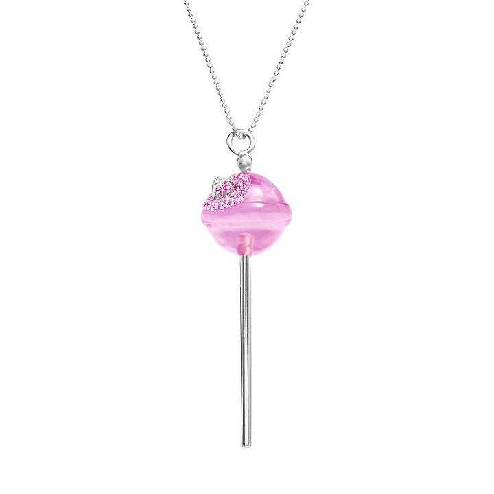 Amore By Simone I. Smith A Sweet Touch Of Hope Platinum Over Silver Crystal Lollipop Pendant, Women's, Size: 26, Pink