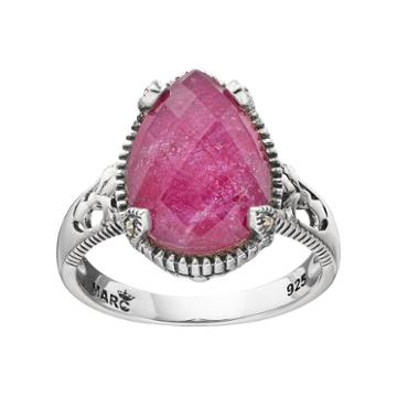 Lavish By Tjm Sterling Silver Ruby Doublet & Marcasite Teardrop Ring, Women's, Size: 6, Multicolor