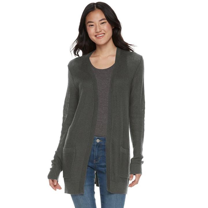 Juniors' So&reg; Solid Boyfriend Cardigan, Teens, Size: Large, Med Green