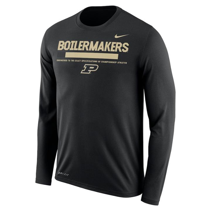 Men's Nike Purdue Boilermakers Dri-fit Legend Staff Long-sleeve Tee, Size: Medium, Black
