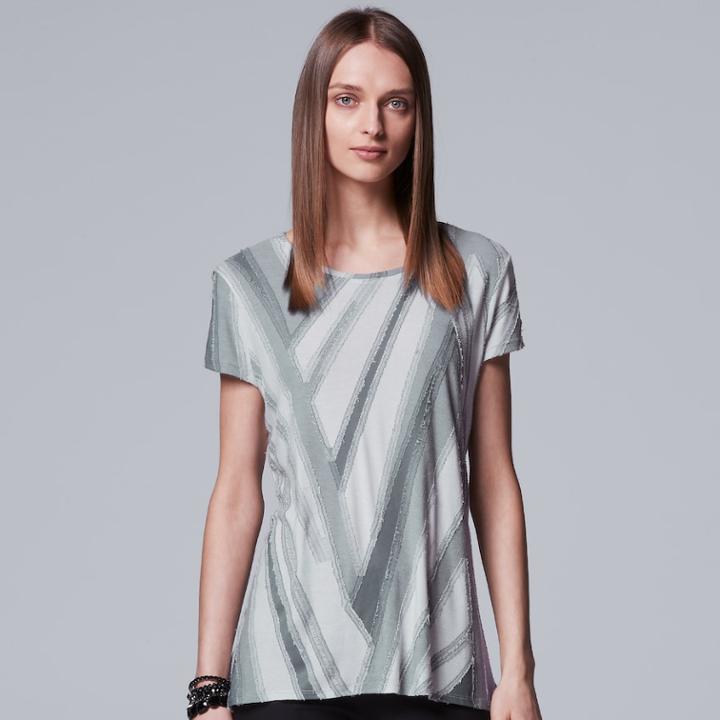 Women's Simply Vera Vera Wang Textured Abstract Tee, Size: Large, Med Grey