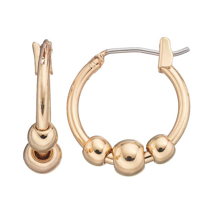 Chaps Triple Beaded Hoop Earrings, Women's, Gold