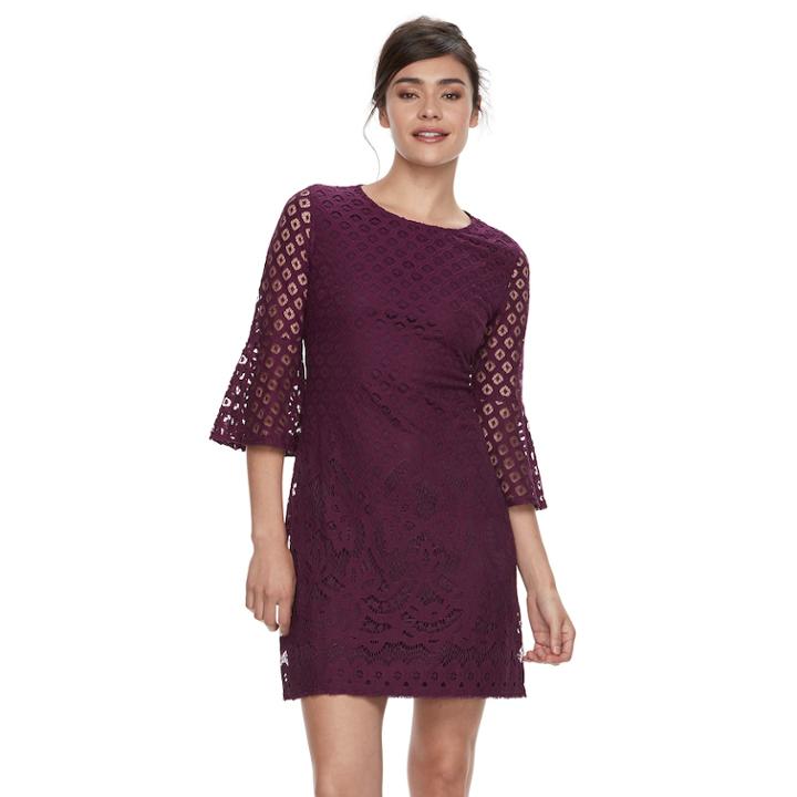 Women's Sharagano Bell Sleeve Lace Shift Dress, Size: 16, Purple