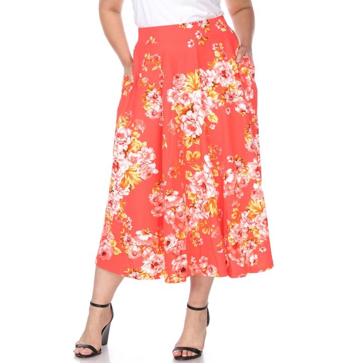 Plus Size White Mark Pleated Midi Skirt, Women's, Size: 3xl, Orange