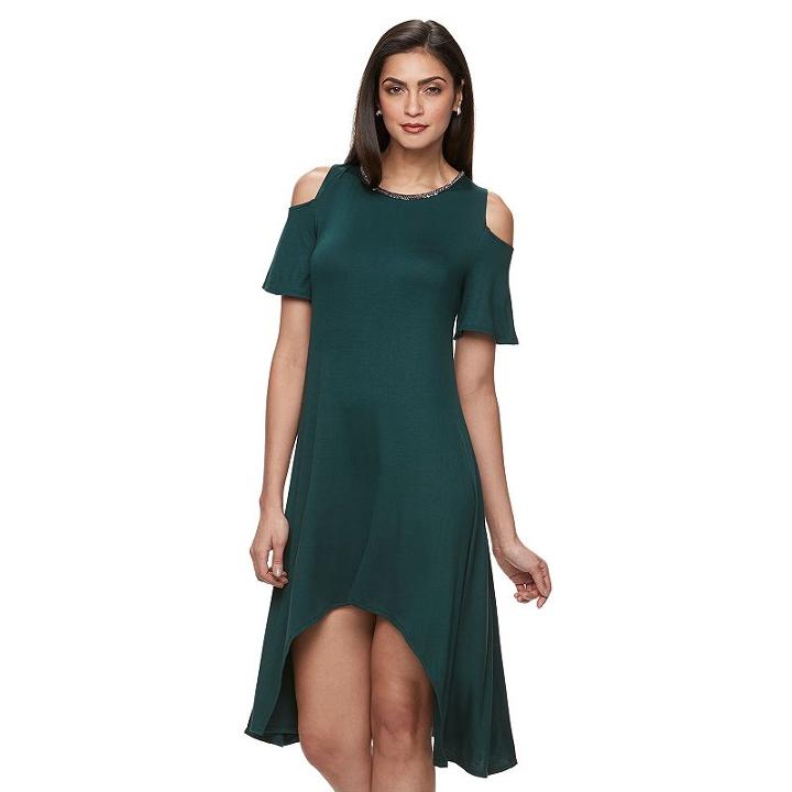 Women's Jennifer Lopez Embellished Cold-shoulder Shift Dress, Size: Xs, Dark Green