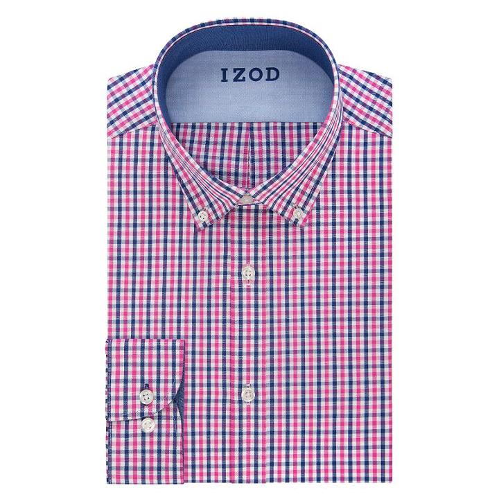 Big & Tall Izod Performax Wrinkle-free Button-down Collar Dress Shirt, Men's, Size: 18.5 37/8t, Dark Pink