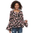 Juniors' American Rag Bell Sleeve Peasant Blouse, Size: Large, Black