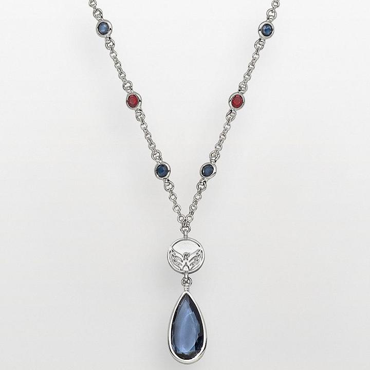 Logoart Washington Capitals Silver Tone Crystal Logo Teardrop Y Necklace, Women's, Red