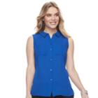 Petite Apt. 9&reg; 2-pocket Button Down Blouse, Women's, Size: S Petite, Blue