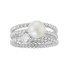Sterling Silver Freshwater Cultured Pearl & Cubic Zirconia Ring Set, Women's, Size: 12, White