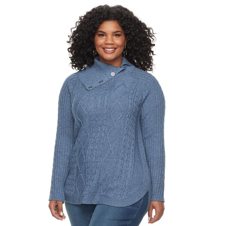 Plus Size Croft & Barrow&reg; Splitneck Cable-knit Sweater, Women's, Size: 3xl, Med Blue