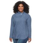 Plus Size Croft & Barrow&reg; Splitneck Cable-knit Sweater, Women's, Size: 3xl, Med Blue