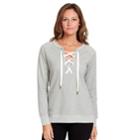 Women's Gloria Vanderbilt French Terry Lace-up Top, Size: Small, Light Grey