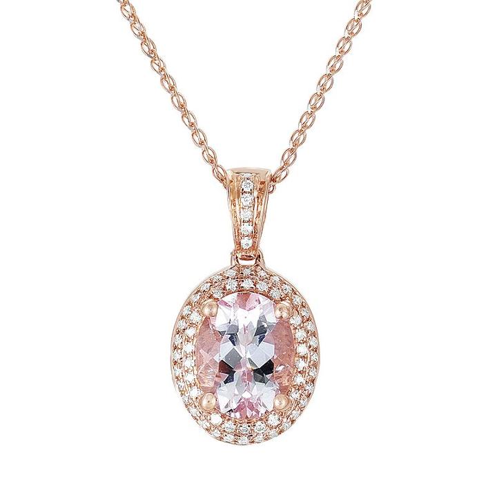 14k Rose Gold .18-ct. T.w. Diamond And Morganite Frame Pendant, Women's, Pink