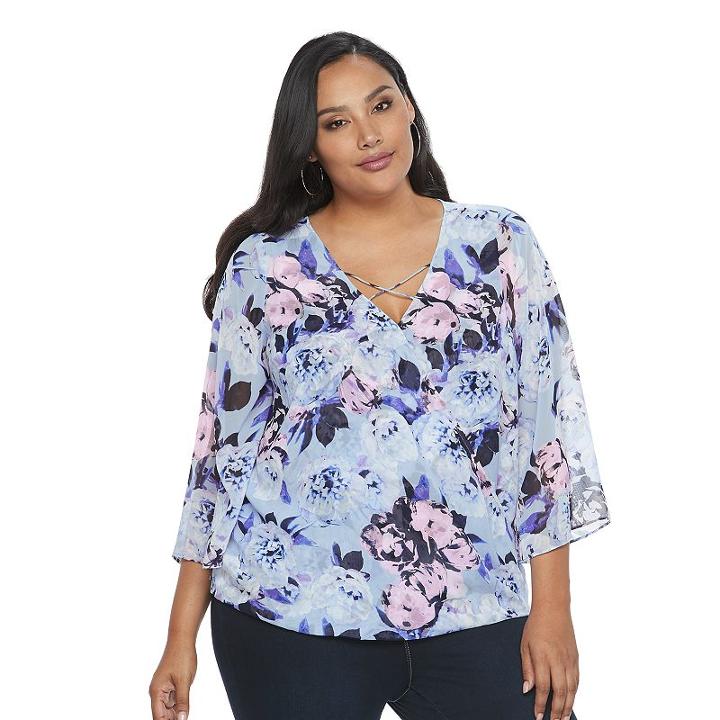 Plus Size Jennifer Lopez Surplice Faux-wrap Top, Women's, Size: 1xl, Blue