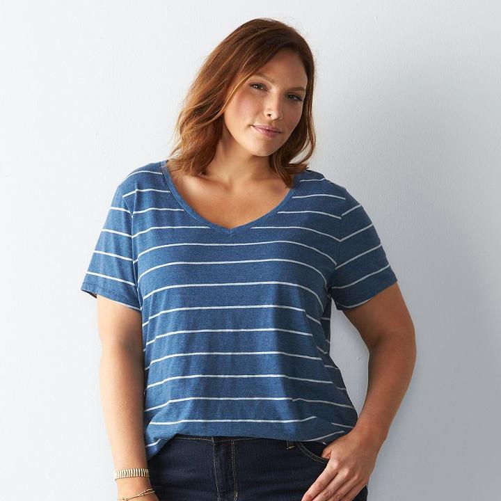Plus Size Sonoma Goods For Life&trade; Essential V-neck Tee, Women's, Size: 0x, Blue (navy)