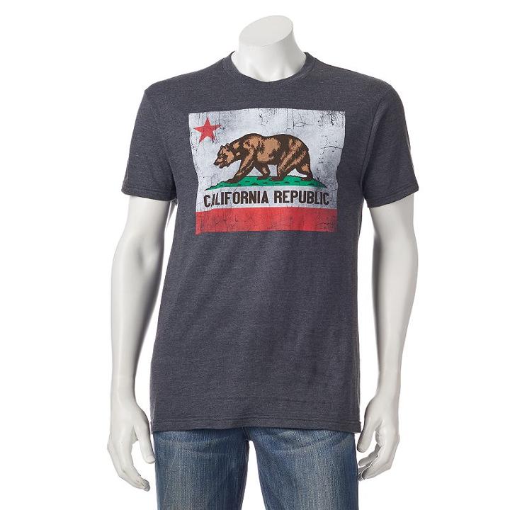 Men's Golden State California Flag Tee, Size: Large, Grey Other