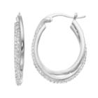 Chrystina Twisted Oval Crystal Hoop Earrings, Women's, White