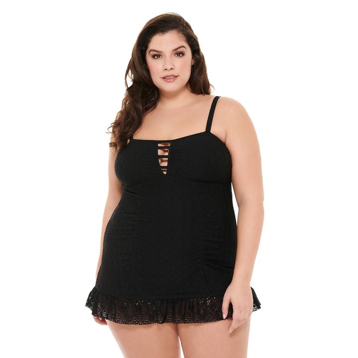 Plus Size Costa Del Sol Crochet Swimdress, Women's, Size: 1xl, Black