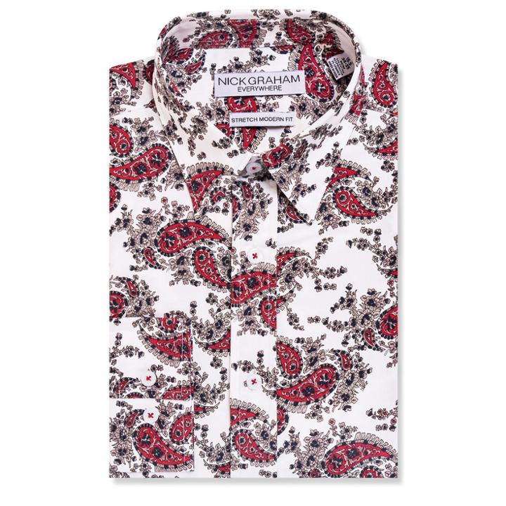 Men's Nick Graham Everywhere Modern-fit Stretch Dress Shirt, Size: L-34/35, Red