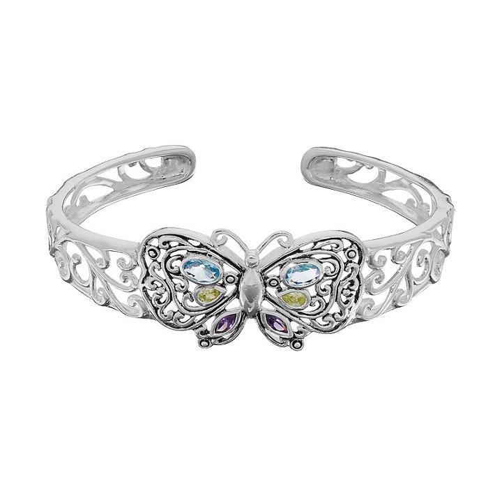 Sterling Silver Cubic Zirconia Butterfly Cuff Bracelet, Women's, Green