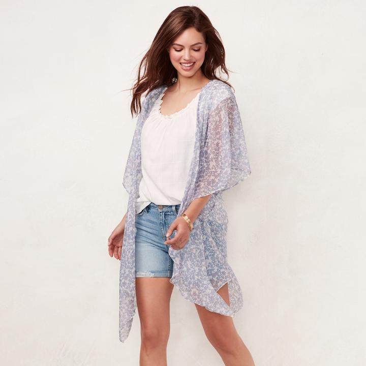 Women's Lc Lauren Conrad Bella Greenport Floral Kimono, Med Blue