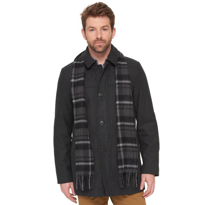 Big & Tall Dockers Wool-blend Car Coat With Plaid Scarf, Men's, Size: 3xl Tall, Dark Grey