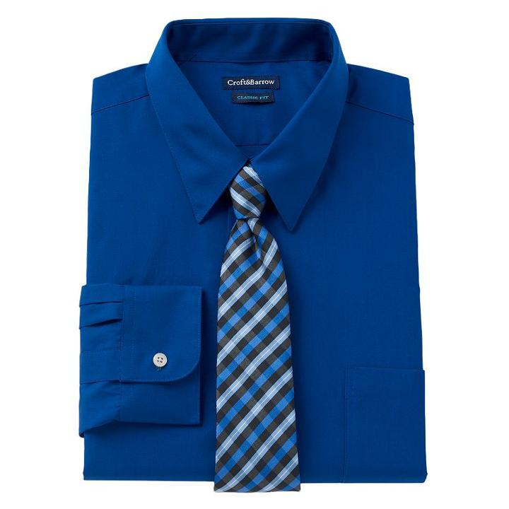Men's Croft & Barrow&reg; Classic-fit Dress Shirt & Tie Set, Size: L-32/33, Blue