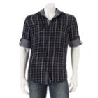 Men's Rock & Republic Plaid Roll-tab Button-down Hoodie, Size: Large, Black