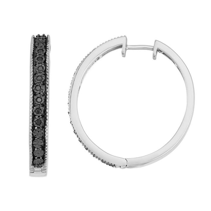 Sterling Silver 1/10 Carat T.w. Black Diamond Hoop Earrings, Women's