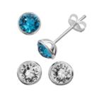 Illuminaire Silver Plate Crystal Stud Earring Set - Made With Swarovski Crystals, Women's, Blue