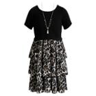 Girls 7-16 Emily West Cheetah Print Tiered Skirt Dress With Necklace, Girl's, Size: 16, Black